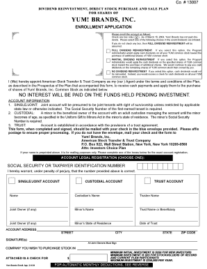 Yum! Brands Dividend Reinvestment Plan Enrollment