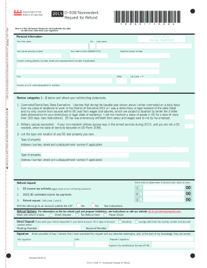 DC D-40B Nonresident Request for Refund