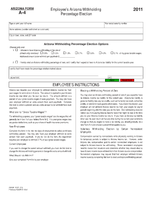 Arizona Employee Withholding Percentage Election Form