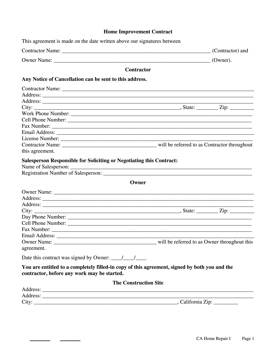 Home Improvement Contract California 