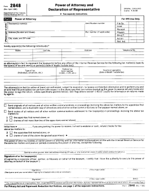 Fillable Online irs FORM 2848 (REV. 04-1986) - Internal Revenue Service - irs Fax Email Print ...