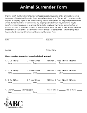 Animal Surrender Form - Fill and Sign Printable Template Online