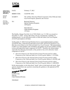 Fillable Online fns usda CACFP 08-2012 - USDA Food and Nutrition ...