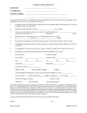 Lenders Closing Certificate