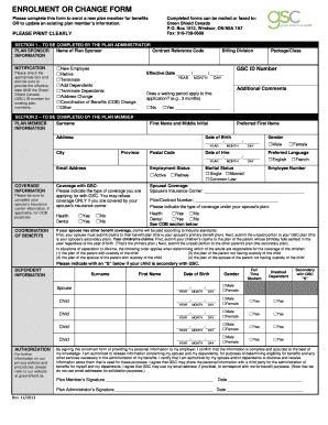 Green Shield Canada Enrolment or Change Form
