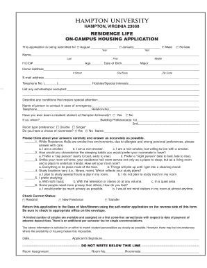 Hampton University On-Campus Housing Application