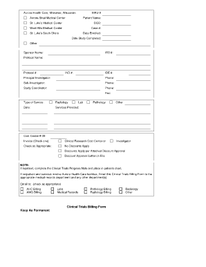 Clinical Trials Billing Form