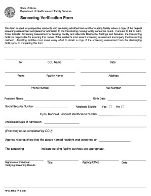 Illinois Nursing Facility Screening Verification Form