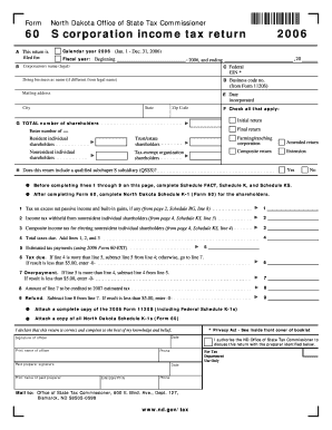 North Dakota S Corporation Income Tax Return 2006