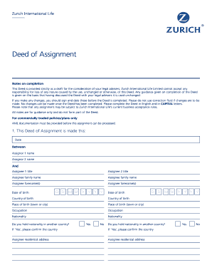 Zurich International Life Deed of Assignment