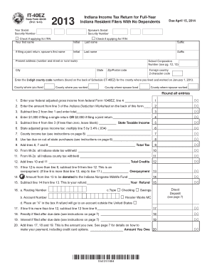 Indiana IT-40EZ Income Tax Return
