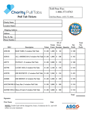 Pull Tab and JAR Tickets Order Form