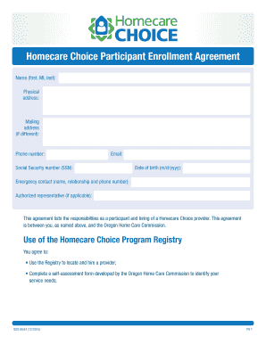 Oregon Homecare Choice Participant Enrollment Agreement