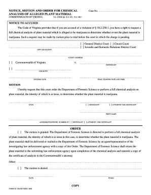 Virginia Chemical Analysis Motion and Order