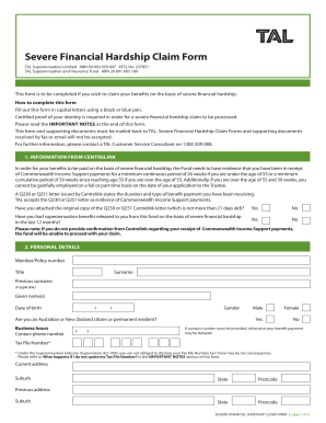 Severe Financial Hardship Claim Form