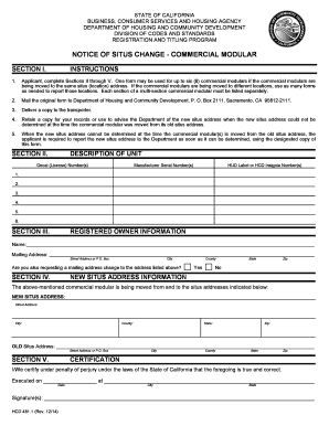 Notice of Situs Change - Commercial Modular