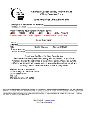 American Cancer Society Relay For Life Donation Form