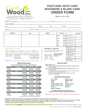 Cards of Wood Order Form