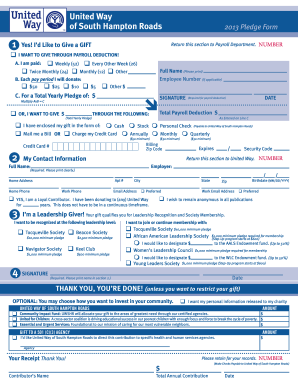 United Way of South Hampton Roads 2013 Pledge Form