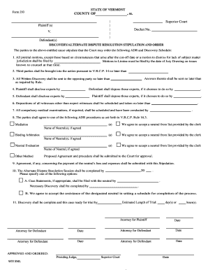 Vermont Discovery and ADR Stipulation