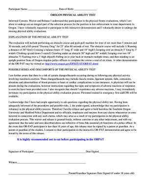 Oregon Physical Ability Test Consent Form
