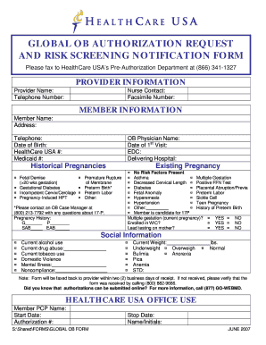 Global OB Authorization Request Form