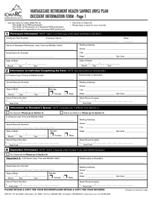 VantageCare RHS Plan Decedent Information Form
