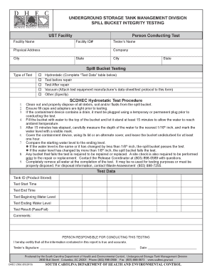 South Carolina Spill Bucket Integrity Test Form