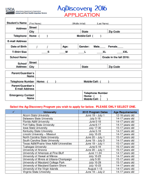AgDiscovery 2016 Application Form