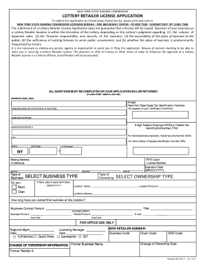 New York Lottery Retailer License Application