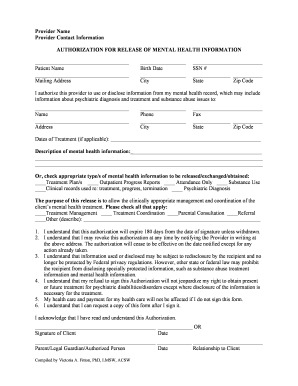Authorization for Release of Mental Health Information