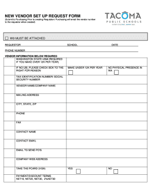New Vendor Setup Request Form