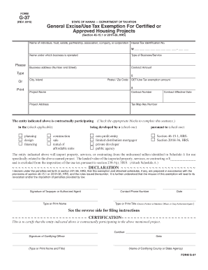Hawaii General Excise/Use Tax Exemption Form