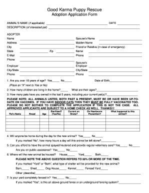 Good Karma Puppy Rescue Adoption Application Form