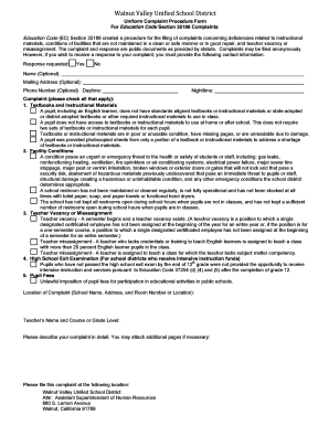 Uniform Complaint Procedure Form
