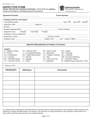 Pennsylvania Weight Restricted Highways Inspection Form