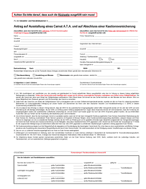 Antrag auf Ausstellung eines Carnet A.T.A. und auf Abschluss einer Kautionsversicherung