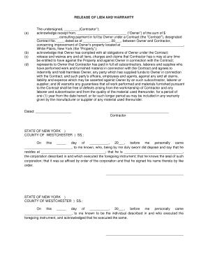Release of Lien and Warranty