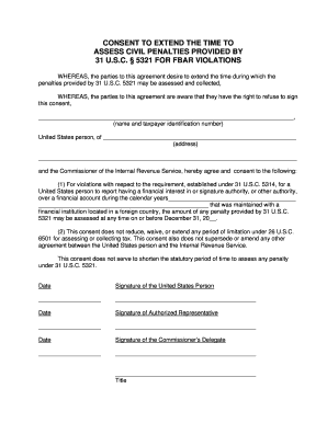 Consent to Extend FBAR Penalty Assessment Time