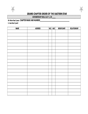 Eastern Star Membership Roll Form
