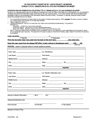 Missouri Circuit Civil Filing Information Sheet