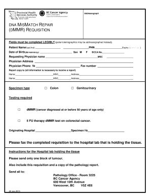 DNA Mismatch Repair Requisition Form