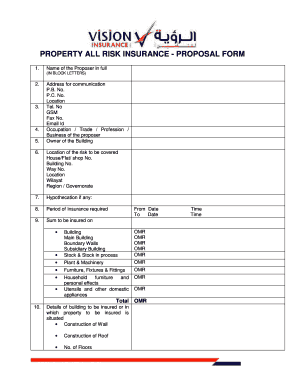Property All Risk Insurance Proposal Form