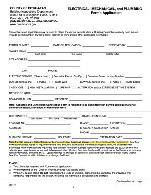 Powhatan County Electrical, Mechanical, and Plumbing Permit Application