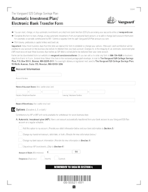 Vanguard 529 College Savings Plan Automatic Investment Form