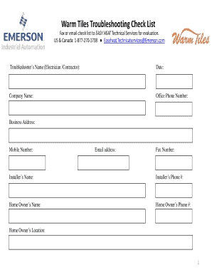 Warm Tiles Troubleshooting Check List