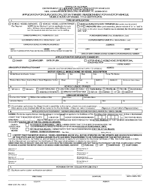 Florida Duplicate Vehicle Title Application