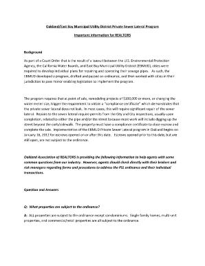 Oakland/east bay municipal utility district private sewer lateral program