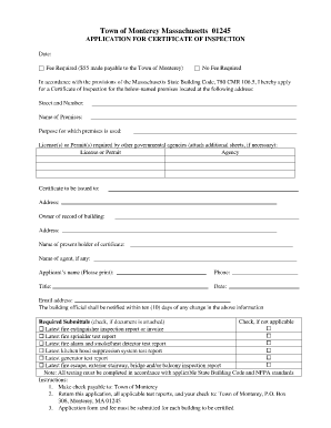 Certificate of Inspection Application Form 2 - Town of Monterey - montereyma