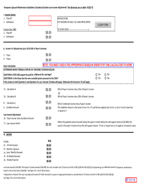 Temporary Spousal Maintenance Guidelines Calculator